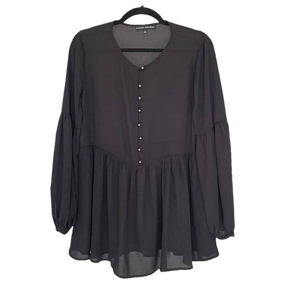 Catherine Malandrino Black Silky Peplum Blouse - Size 8 - Picture 2 of 3